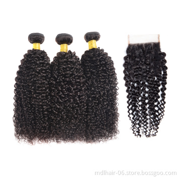 Brazilian Kinky Curly Bundles With Closure 100% Human Hair 3 Bundles With Closure Remy Brazilian Hair Weave Bundles with Closure